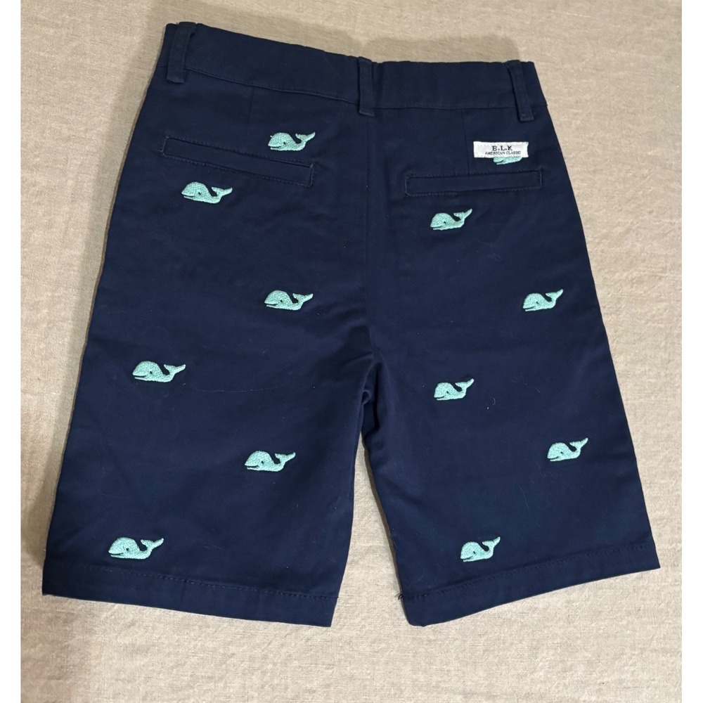 Boys Navy Blue Whale Embroidered Chino Shorts ELK American Classic Size 5 - Picture 2 of 3